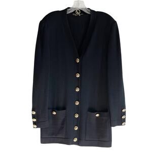 St. John Women’s Black Santana Knit Long V-Neck Button Front Cardigan